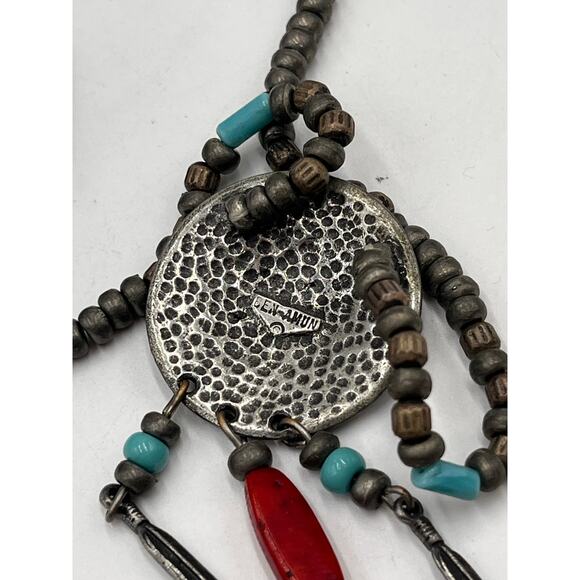 Ben Amun Designer Signed Vintage Native American Style Blue Red Stone Necklace - Picture 7 of 7